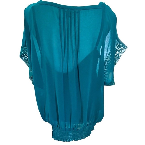 Daniel Rainn Anthropologie Solid Teal V-Neck Banded Bottom Blouse Sz XL W Tank - Picture 3 of 10